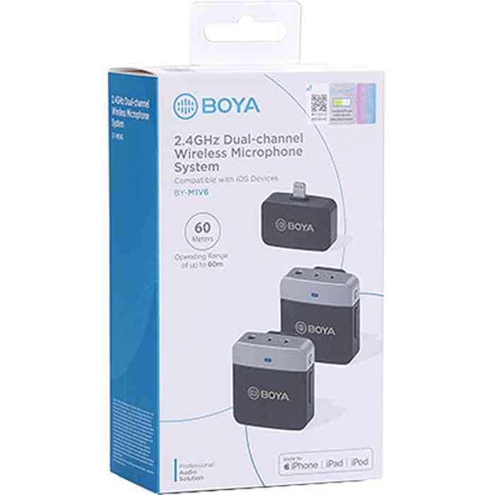 BOYA BY-M1V6 2-Person Wireless Microphone System with Lightning Connector for iOS Devices.